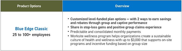 Table of Blue Cross VT Blue Edge plan features
